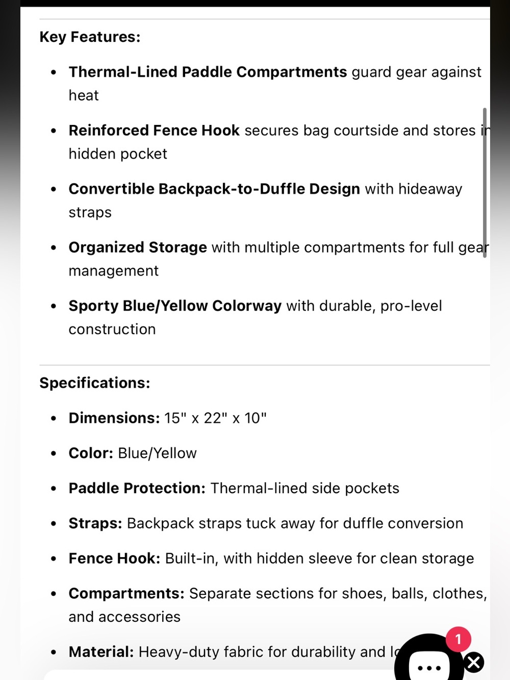 JOOLA Tour Elite Pro Pickleball Duffle Bag - Picture 5 of 5